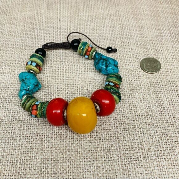Chunky Southwest Tribal Style Beaded Drawstring Bracelet - Picture 1 of 2